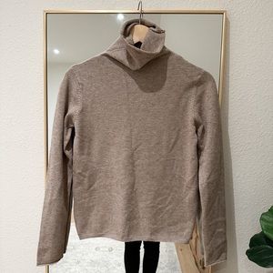 FRENCH CONNECTION Taupe Beige Heathered Turtleneck Sweater Cropped Small S